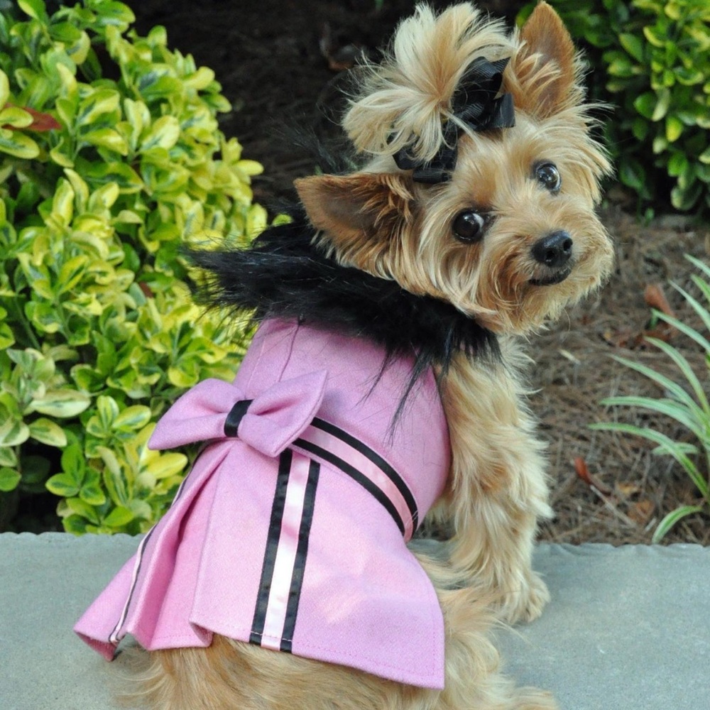 Pink Wool Fur Dog Harness Dress